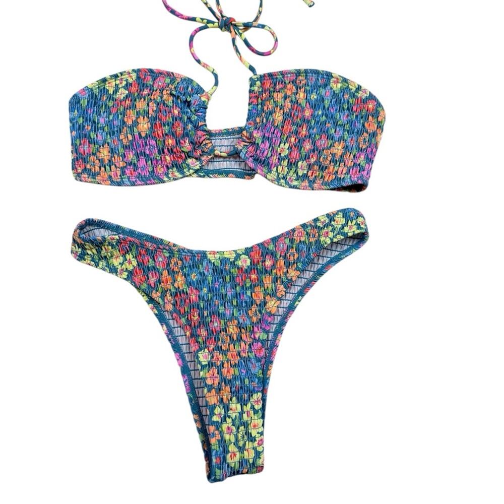 Colorful Smocked Bikini Set NWOT